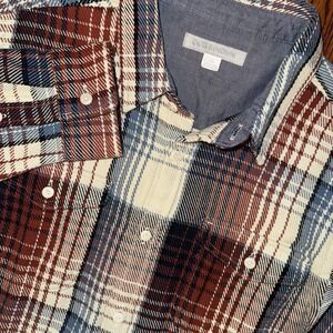 Outerknown Blanket Shirt Cotton Twill Long Sleeve Button Up Men's L Red Plaid